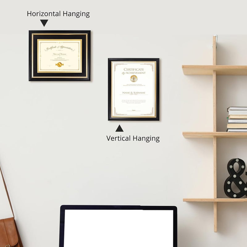 Hodeframe 8x10 Diploma Frame for 6x8 Certificate/Document/Picture with Black and Gold Mat, Solid Wood Degree Frame, Real Glass，Wall Display and Tabletop - Image 2